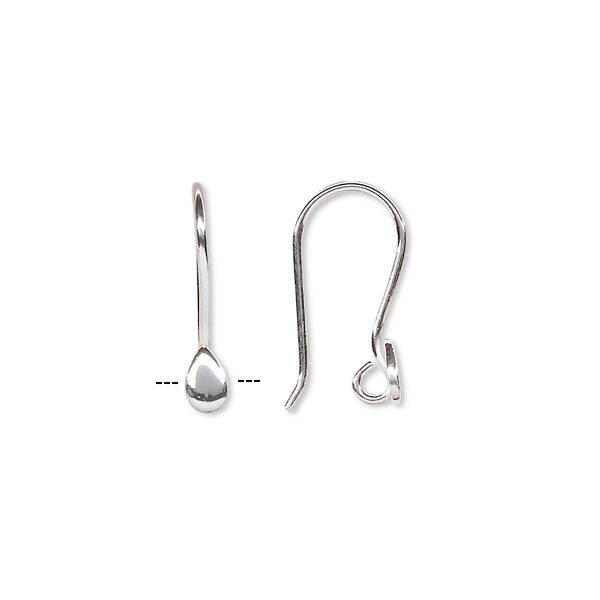 Ear wire, sterling silver, 17mm fishhook with teardrop and open loop, 18-20 gauge. Sold per pkg of 4 pairs. image number 0