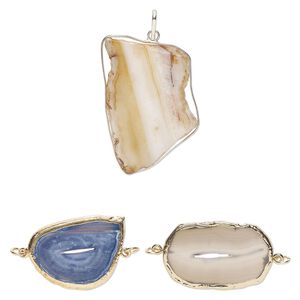 Pendant and link mix, silver-finished gold-finished "pewter" (zinc-base metal alloy) and steel (dyed), 40x21mm-67x36mm freeform. Sold per pkg of 3.