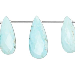 Imperial crown turquoise 1pkg3, hand-cut top-drilled faceted puffed teardrop bead natural 22x11mm-25x14mm / 28x12mm-31x15mm