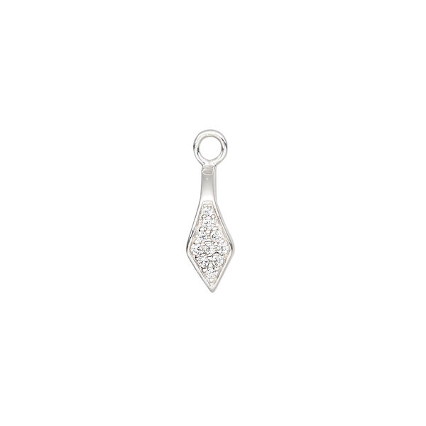 Bail, ice-pick, sterling silver and cubic zirconia, clear, 12x5mm diamond 7mm grip length. Sold individually. image number 0