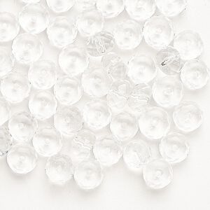 Bead, glass, translucent clear, 6x4mm-7x5mm faceted rondelle. Sold per 9-inch strand, approximately 55 beads.