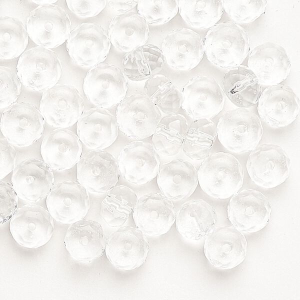 Bead, glass, translucent clear, 6x4mm-7x5mm faceted rondelle. Sold per 9-inch strand, approximately 55 beads. image number 0