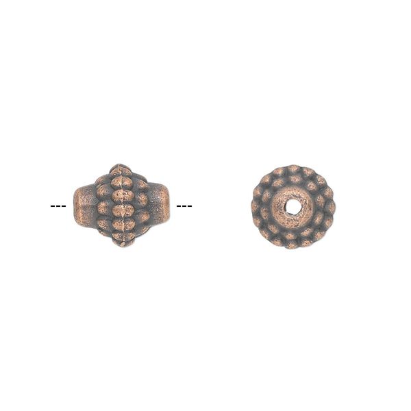 Bead, antique copper-plated "pewter" (zinc-based alloy), 10x9mm fancy tube. Sold per pkg of 20. image number 0