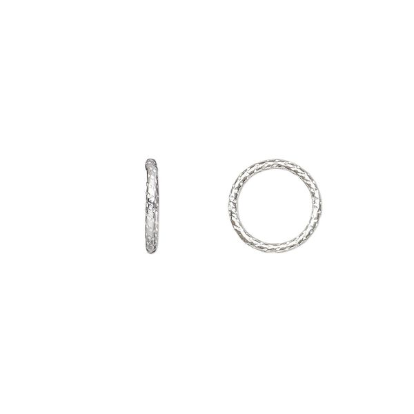 Jump ring, sterling silver, 10mm soldered textured round, 8mm inside diameter, 18 gauge. Sold per pkg of 10. image number 0