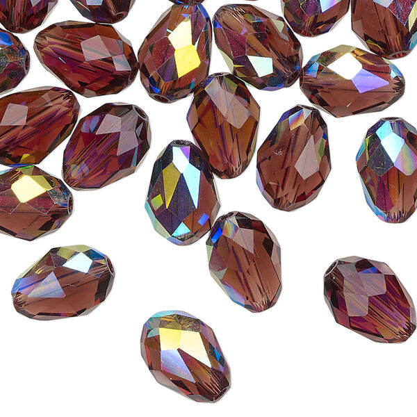 Bead Celestial Crystal® 1pkg40, 11X7.5mm-12X8mm teardrop / 66 facets, translucent amethyst purple AB image number 0