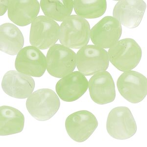 Bead, Czech glass, translucent light green, small nugget. Sold per 1-ounce pkg, approximately 30 beads.
