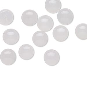 Cabochon, vintage Japanese glass, translucent white, 8mm non-calibrated half-drilled round. Sold per pkg of 12.