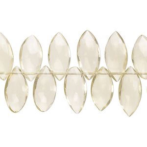 Lemon quartz 1pkg1, hand-cut top-drilled faceted puffed marquise bead 7 inch 11x6mm-15x7mm