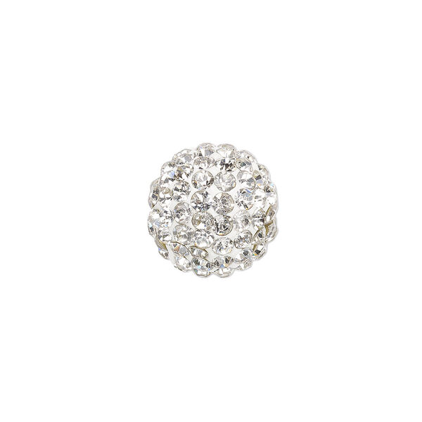 Bead, glass rhinestone / epoxy / resin, white and clear, 14mm round. Sold individually. image number 0