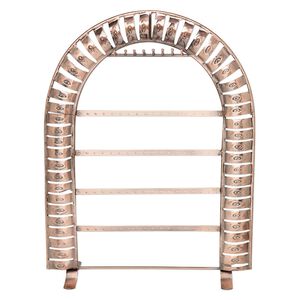 Display, necklace and earring, antique copper-finished steel, 14 x 12 x 4-inch arch with rectangles and 8 hooks, holds 36 pairs. Sold individually.
