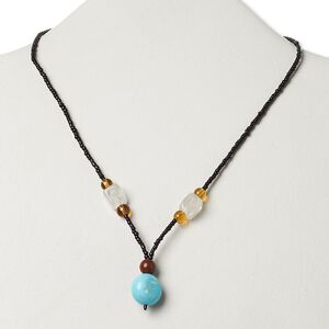 Multi-gemstone / glass / "pewter" (zinc-based alloy) 1pkg1, silver-finished / antique gold-finished puffed flat round necklace 17 inch / lobster claw clasp 16mm