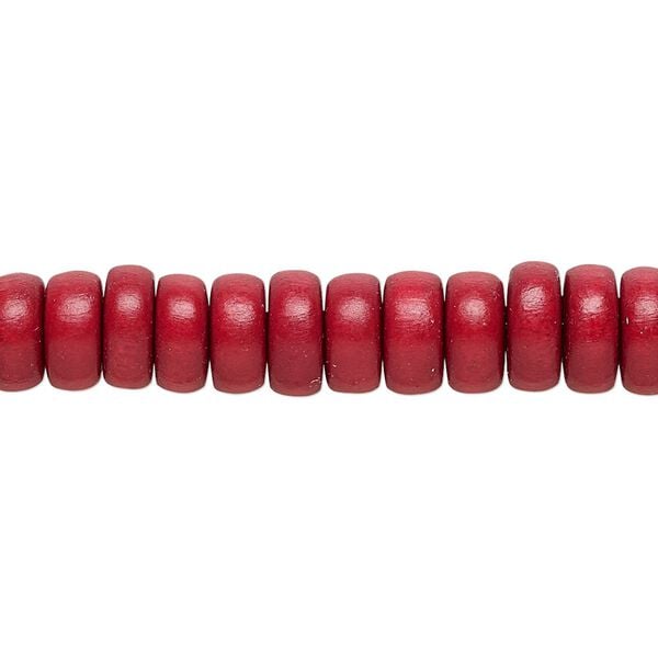 Bead 1pkg1, Taiwanese cheesewood (dyed / waxed), cranberry red, 8x4mm rondelle, 15-1/2 to 16 inches. image number 0