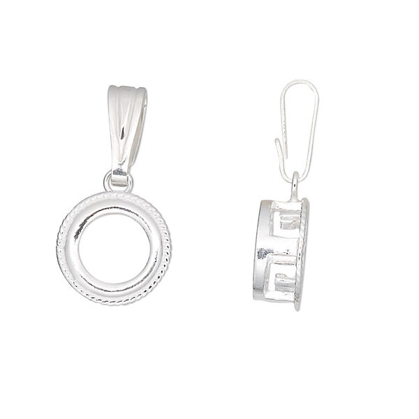 Pendant, sterling silver, round with rope edge, 24x12mm, 8mm round setting. Sold individually. image number 0