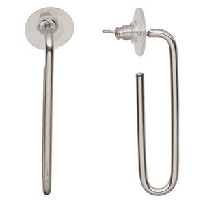 Earring, Everyday Jewelry, stainless steel, 40mm rectangle hoop. Sold per pair.