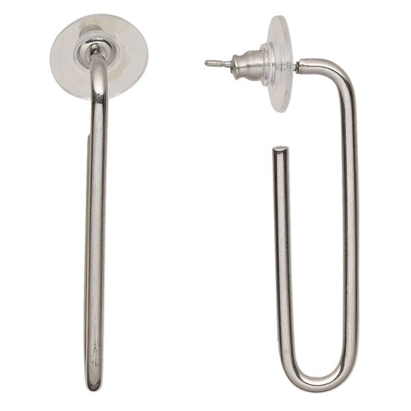 Earring, Everyday Jewelry, stainless steel, 40mm rectangle hoop. Sold per pair. image number 0