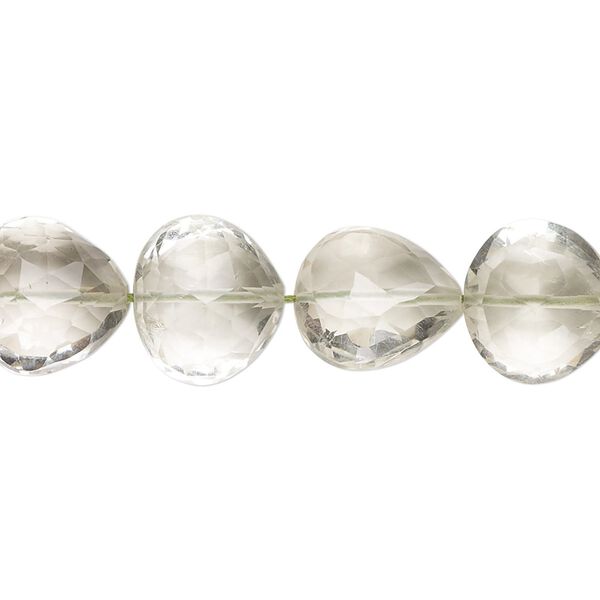 Bead, green quartz (heated), 7-13mm graduated hand-cut faceted puffed teardrop with 0.4-1.4mm hole, B+ grade, Mohs hardness 7. Sold per 8-inch strand. image number 0