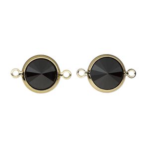 Link, Vintage Crystal™, crystal and  gold-plated brass, jet, 12mm rivoli. Sold per pkg of 2.