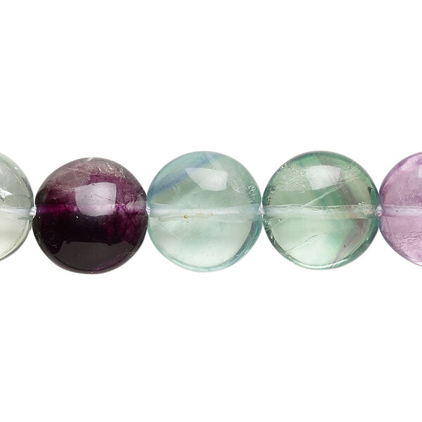 Rainbow fluorite 1pkg1, flat round bead natural 15.5-16 inch 12mm image number 0