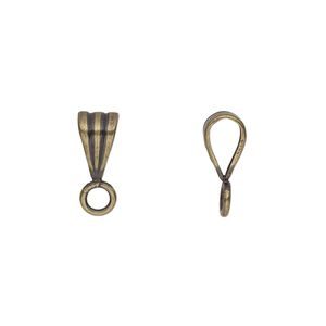 Bail, antique gold-plated brass, 9x5mm double-sided ribbed with closed loop. Sold per pkg of 20.