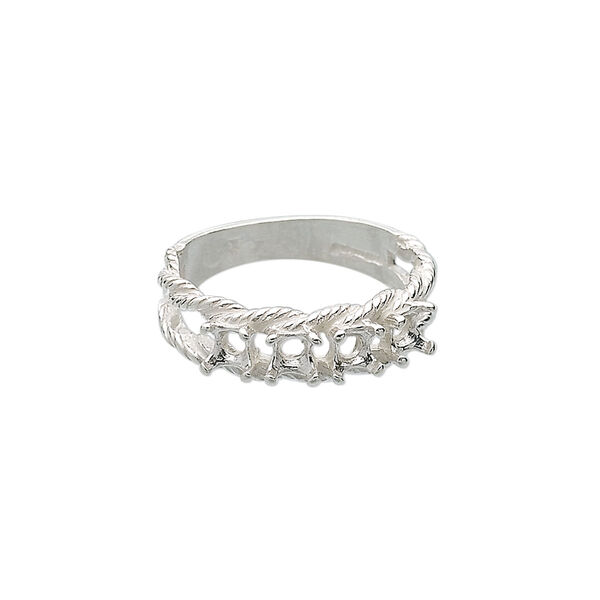 Ring, sterling silver, twisted band with (4) 3.5mm 4-prong round settings, size 7. Sold individually. image number 0
