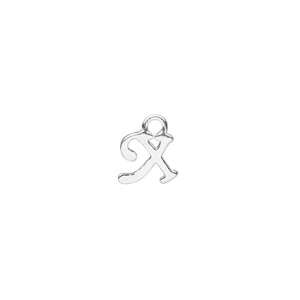 Charm, sterling silver, 9x8mm Champagne cursive alphabet letter "X." Sold individually. image number 0