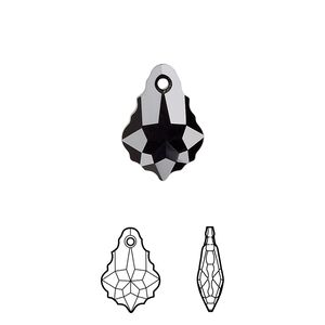 Drop 2pk jet, Crystal Passions® 16x11mm pendant baroque 6090