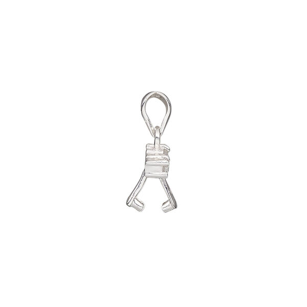 Bail, ice-pick, sterling silver and cubic zirconia, clear, 9.5x7mm with 3.5mm grip length. Sold individually. image number 1