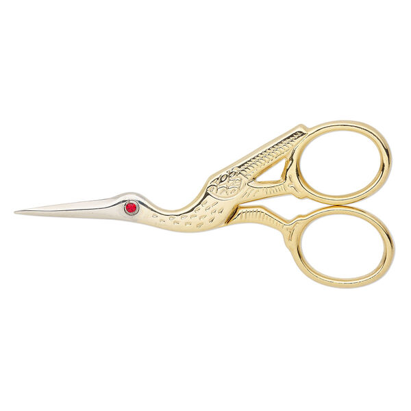 Scissors, crystals with gold- and silver-finished steel, ruby, 3-1/2 x 1-1/2 inch stork. Sold individually. image number 0