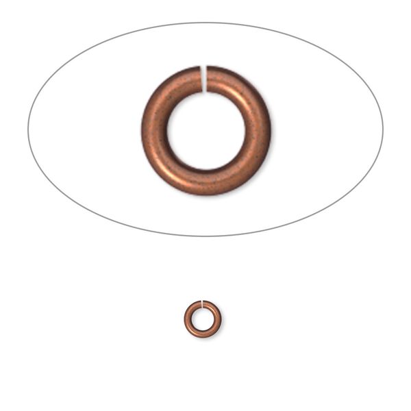 Jump ring, antique copper-plated brass, 4mm round, 2.4mm inside diameter, 20 gauge. Sold per pkg of 1,000. image number 0