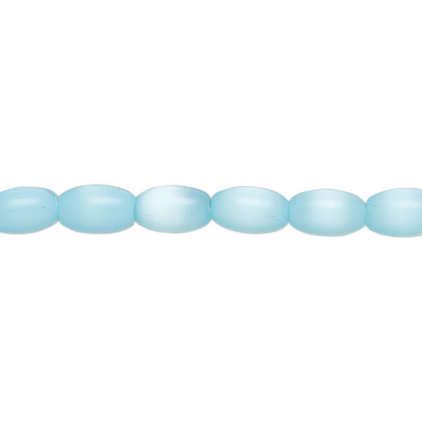 Bead, fiber optic glass, pkg/14 inch, opaque sky blue, 8x5mm center-drilled oval. image number 0
