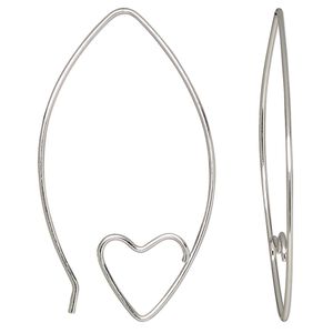 Earring, Create Compliments®, sterling silver, 42mm marquise with open heart. Sold per pair.