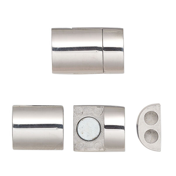 Clasp, glue-in, magnetic slide lock, stainless steel, 18x12mm domed rectangle, 3mm inside diameter. Sold individually. image number 0