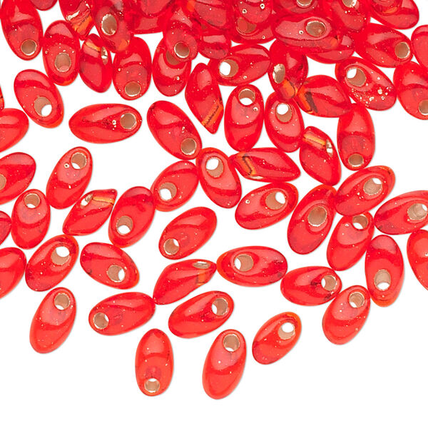 Seed bead, Miyuki, glass, pkg/10g, 7x4mm long magatama, transparent silver-lined red (LMA-10). image number 0