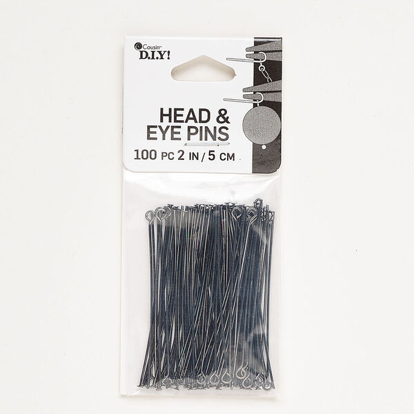 Steel 1pkg100, head pin / eye pin mix 2 inches / 22 gauge black finish image number 0