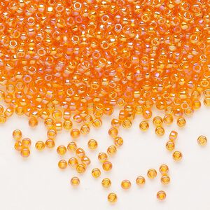 Seed bead, Dyna-Mites™, glass, pkg/40g, #11 round, translucent rainbow orange, (536R 11/0 RR).