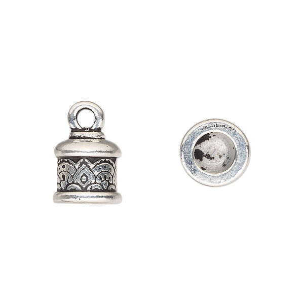 Cord end, glue-in, TierraCast®, antique silver-plated pewter (tin-based alloy), 10.5x10mm with temple design, 5.7mm inside diameter. Sold per pkg of 2. image number 0