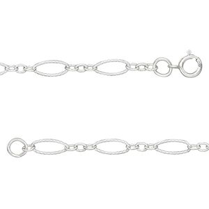 Chain 1pkg1 sterling silver figaro, 4mm ribbed oval / mixed clasp, 18 inch
