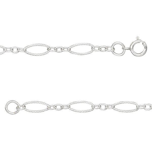 Chain, sterling silver, 4mm ribbed oval figaro, 18 inches with springring clasp. Sold individually. image number 0