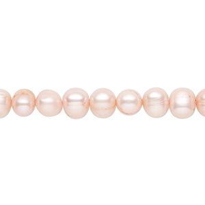 Pearl 1pkg1 cultured freshwater, 5-7mm semi-round with 0.4-0.6mm hole D grade, 14-inch dyed blush