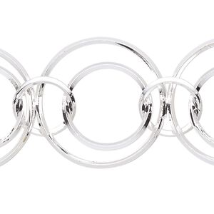 Chain 1pkg1 silver-plated round, 11mm / 16mm / 23mm interlocking, brass 5 foot unfinished