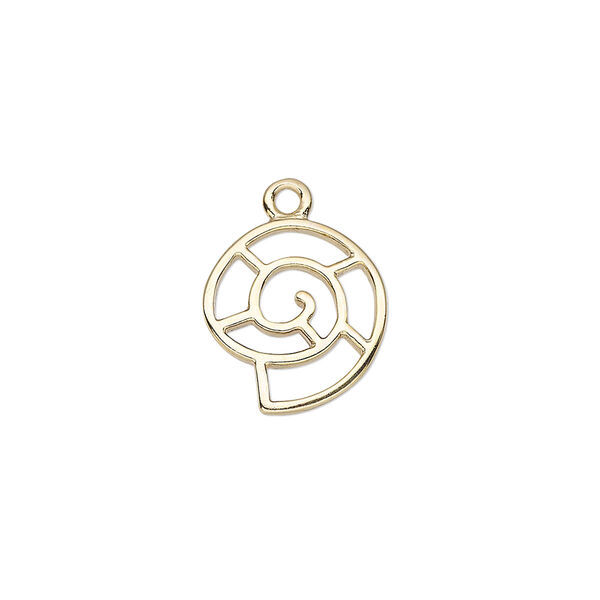 Charm, gold-finished "pewter" (zinc-based alloy), 14.5x13mm two-sided open nautilus shell. Sold individually. image number 0