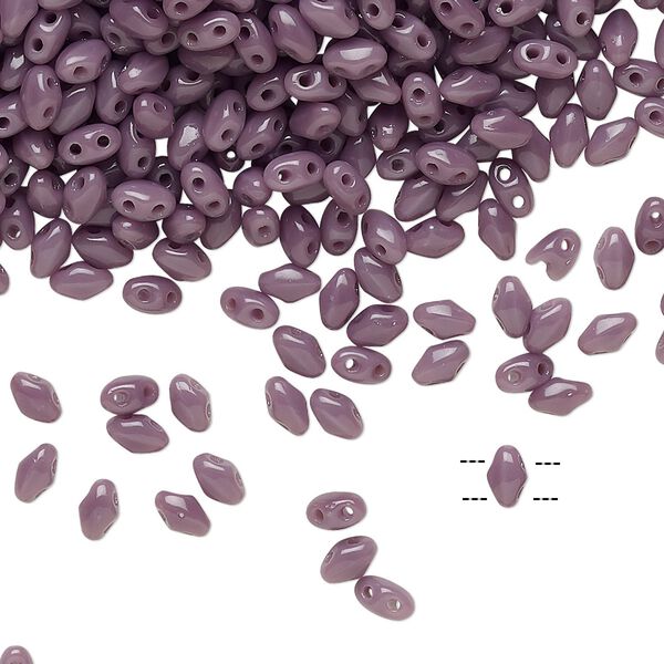 Bead, Preciosa Mini Twin™, Mini Pressed Twin, Czech pressed glass, opaque purple, 4x2.5mm oval with (2) 0.7mm holes. Sold per 10-gram pkg. image number 0