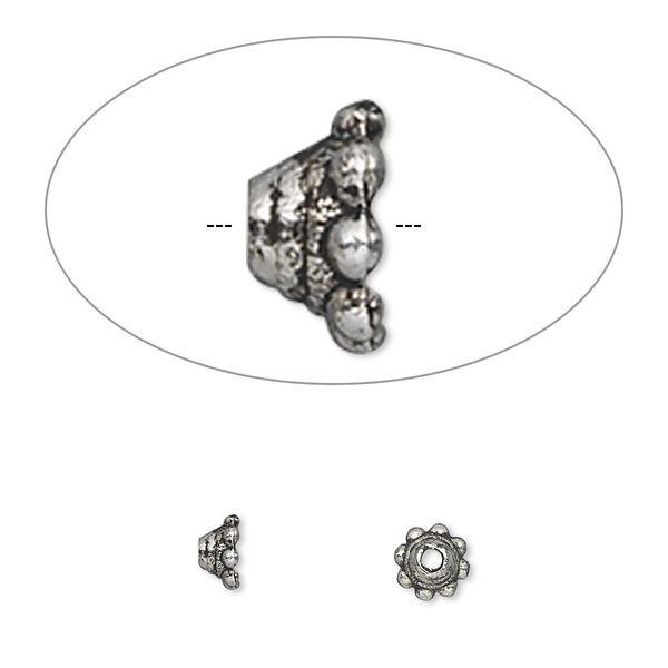 Bead cap, antique silver-plated "pewter" (zinc-based alloy), 5x3mm round, fits 6-8mm bead. Sold per pkg of 100. image number 0