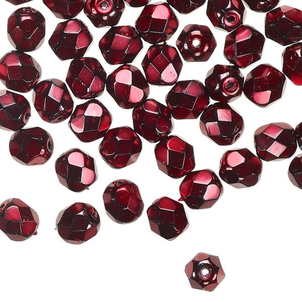 Bead 1pkg60 Czech fire-polished glass, opaque red carmen, 6mm faceted round. image number 0