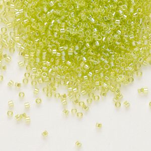 Seed bead, Delica®, glass, pkg/7.5g, #11 round, translucent rainbow chartreuse (DB-0174).