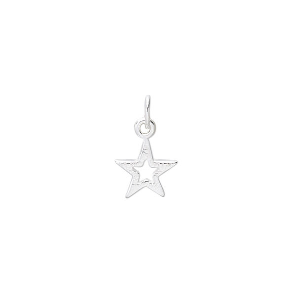 Charm, sterling silver, 9mm open star. Sold per pkg of 4. image number 0