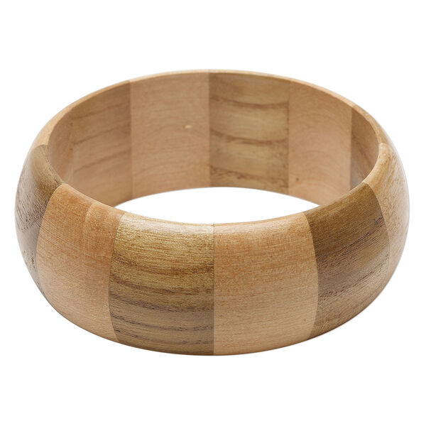 Bracelet, bangle, Everyday Jewelry, maple wood (assembled), brown, 30mm wide with inlaid design, 8-1/2 inches. Sold Individually. image number 0