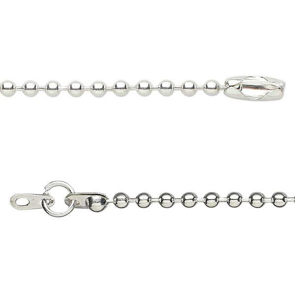 Chain, silver-plated steel, 2.4mm ball, 24 inches with springring clasp. Sold per pkg of 10. image number 0