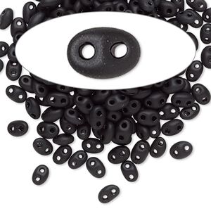 Seed bead, Preciosa Twin™ Czech glass, pkg/10g, 5x2.5mm oval, opaque matte black, (23980).