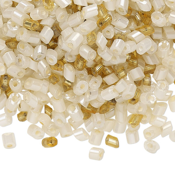 Bead mix, vintage Czech glass, translucent and transparent ecru and gold luster, 2mm-4x3mm parallelogram with 0.6mm hole. Sold per 1.5-ounce pkg, approximately 1,200 to 1,300 beads. image number 0